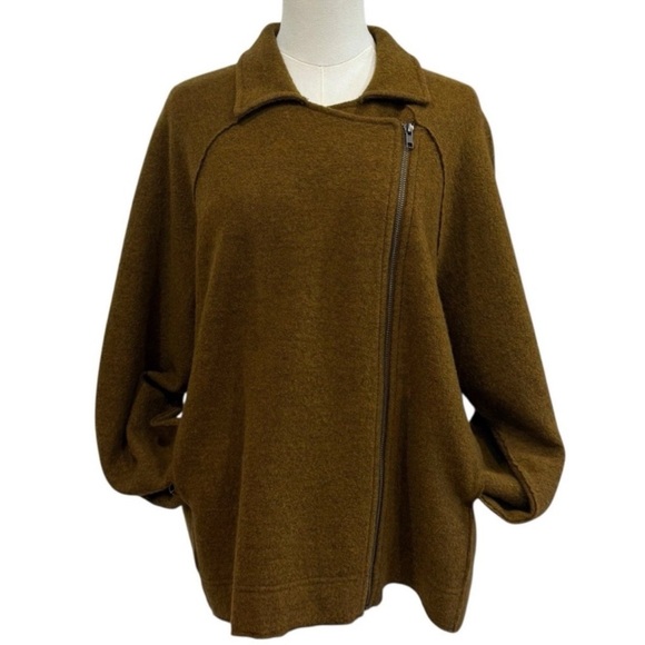 EILEEN FISHER Large Lightweight Boiled Wool Motorcycle Jacket GOLD LEAF NWT $388 - Picture 7 of 14